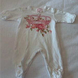 Biscotti White Footie with Pink Crown and Rose Accents